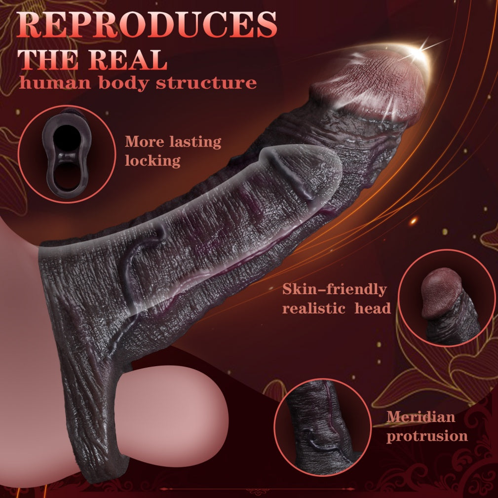 Realistic Black Silicone Cock Sleeve for ED Enhancement – Testicular Lock Ring for Prolonged Stamina