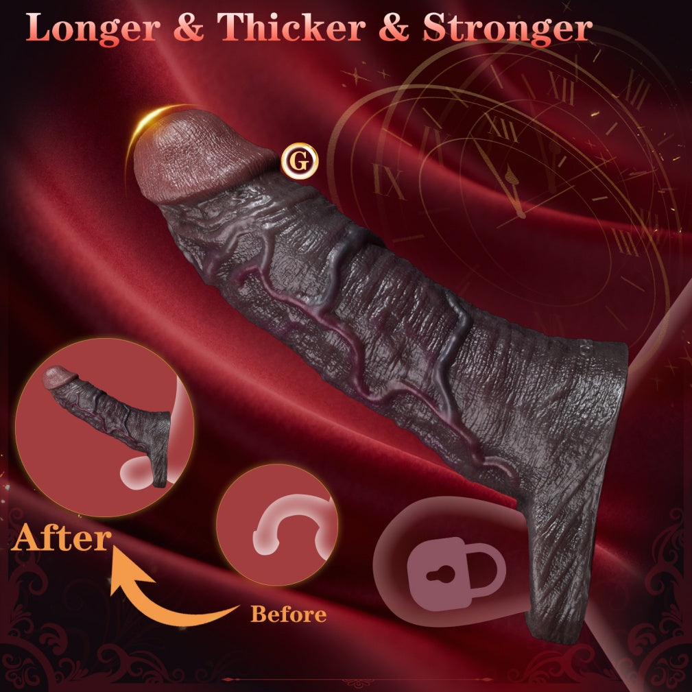 Realistic Black Silicone Cock Sleeve for ED Enhancement – Testicular Lock Ring for Prolonged Stamina