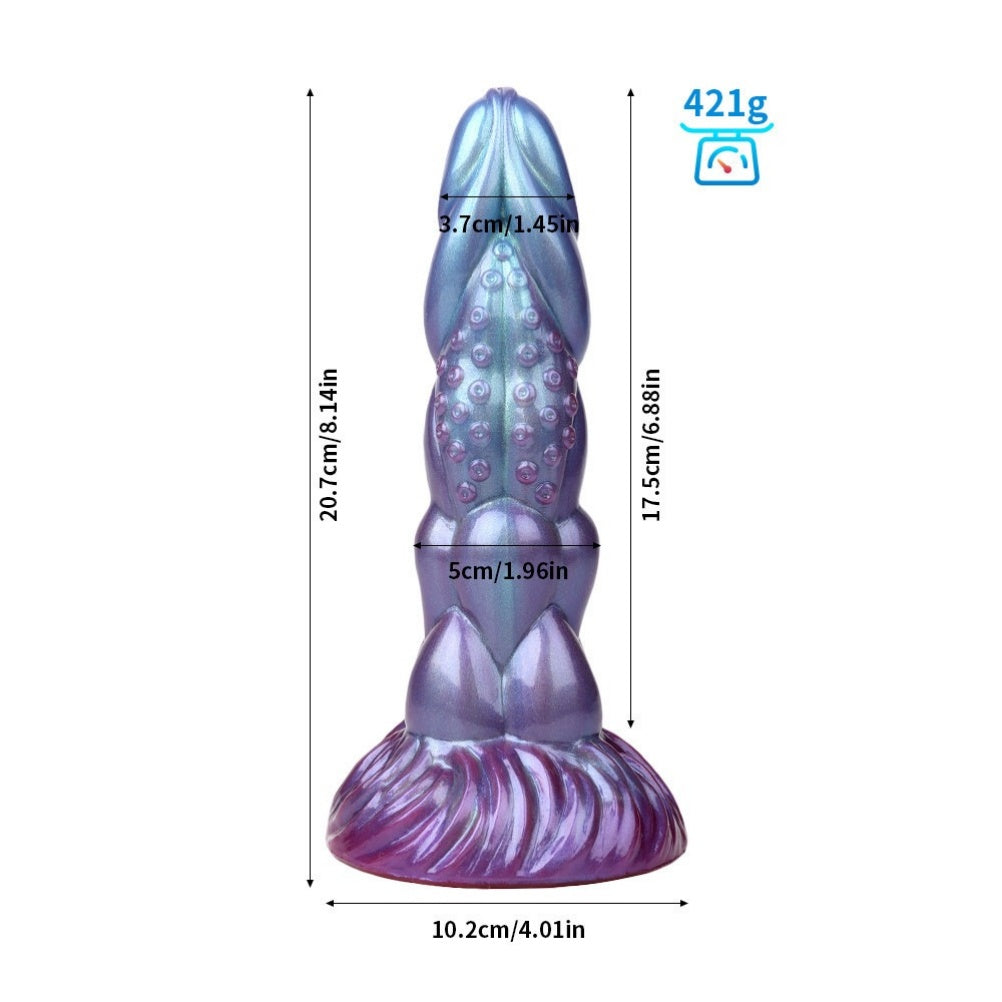 Domlust Pearlescent Fantasy Monster Dildo – Platinum Silicone 7-Design Collection Knot Bead Dragon Scale Suction Cup