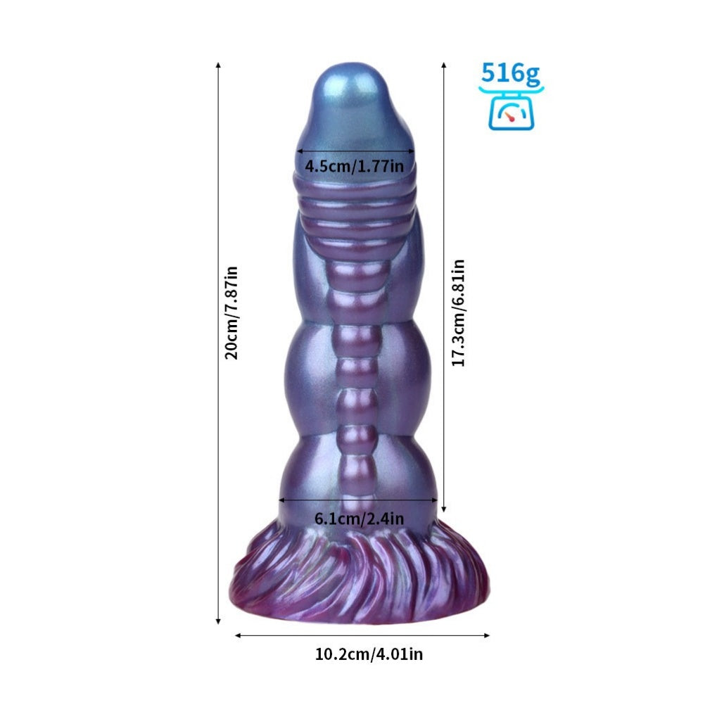 Domlust Pearlescent Fantasy Monster Dildo – Platinum Silicone 7-Design Collection Knot Bead Dragon Scale Suction Cup