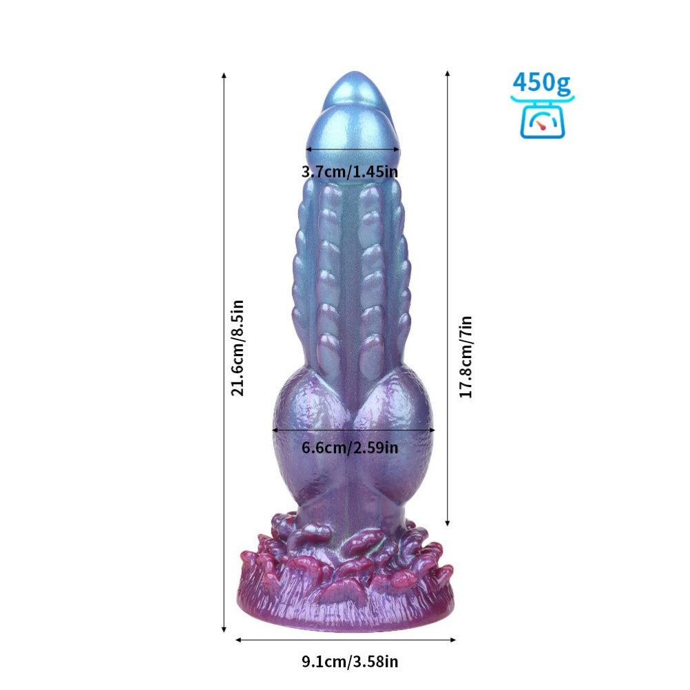 Domlust Pearlescent Fantasy Monster Dildo – Platinum Silicone 7-Design Collection Knot Bead Dragon Scale Suction Cup