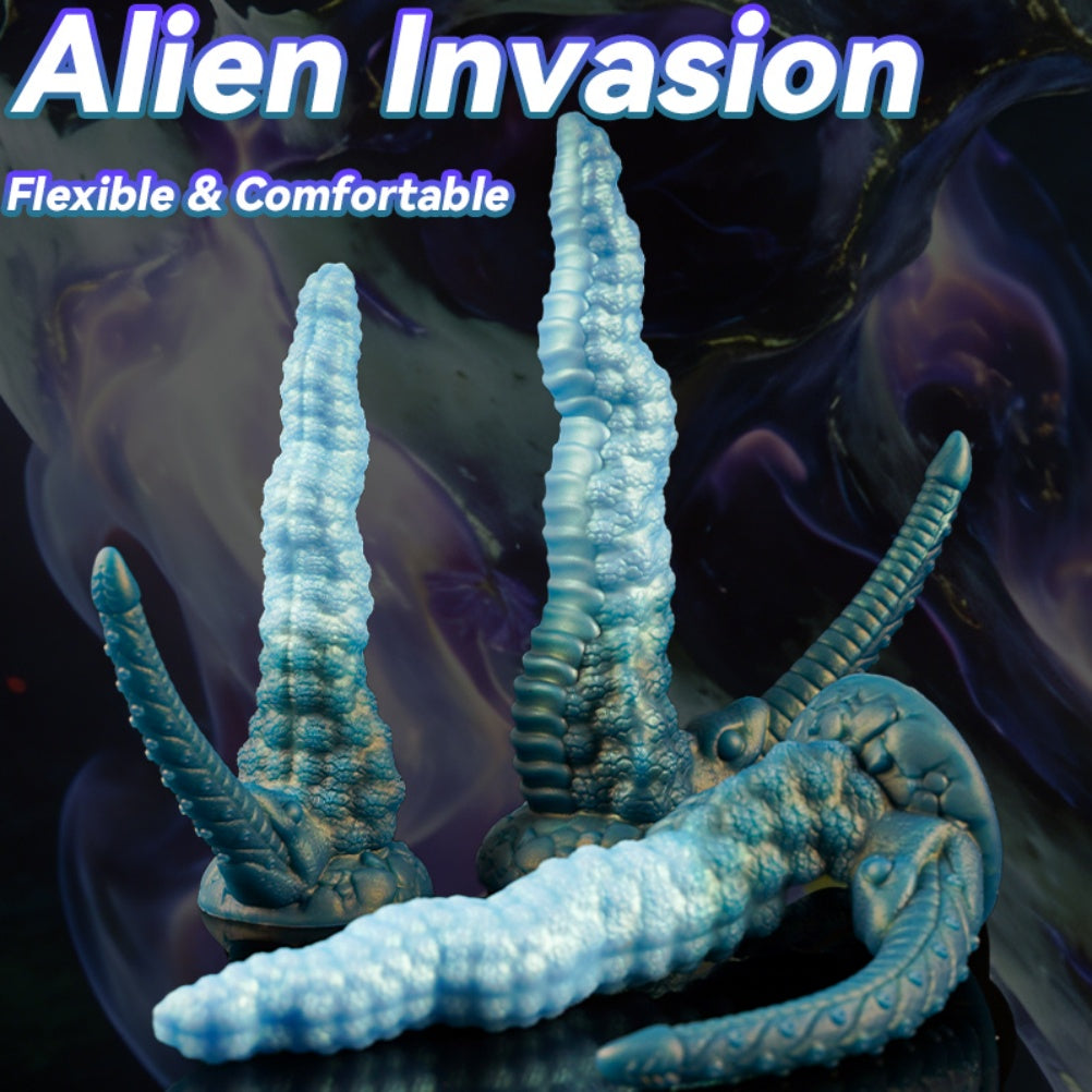 Fantasy Alien Xenomorph Double Dildo – Platinum Silicone Dual Penetration Fetish Toy | Domlust