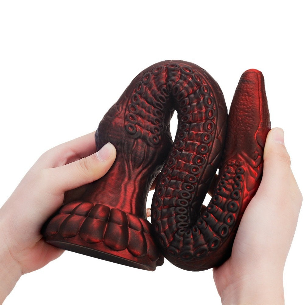 Domlust Tentacle Dildo – Premium Platinum Silicone | Blood Red Monster Dildo with Suction Cup