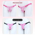 Pink Silicone Fantasy Chastity Cage Pants – Strapon Control & Bondage Play for Women
