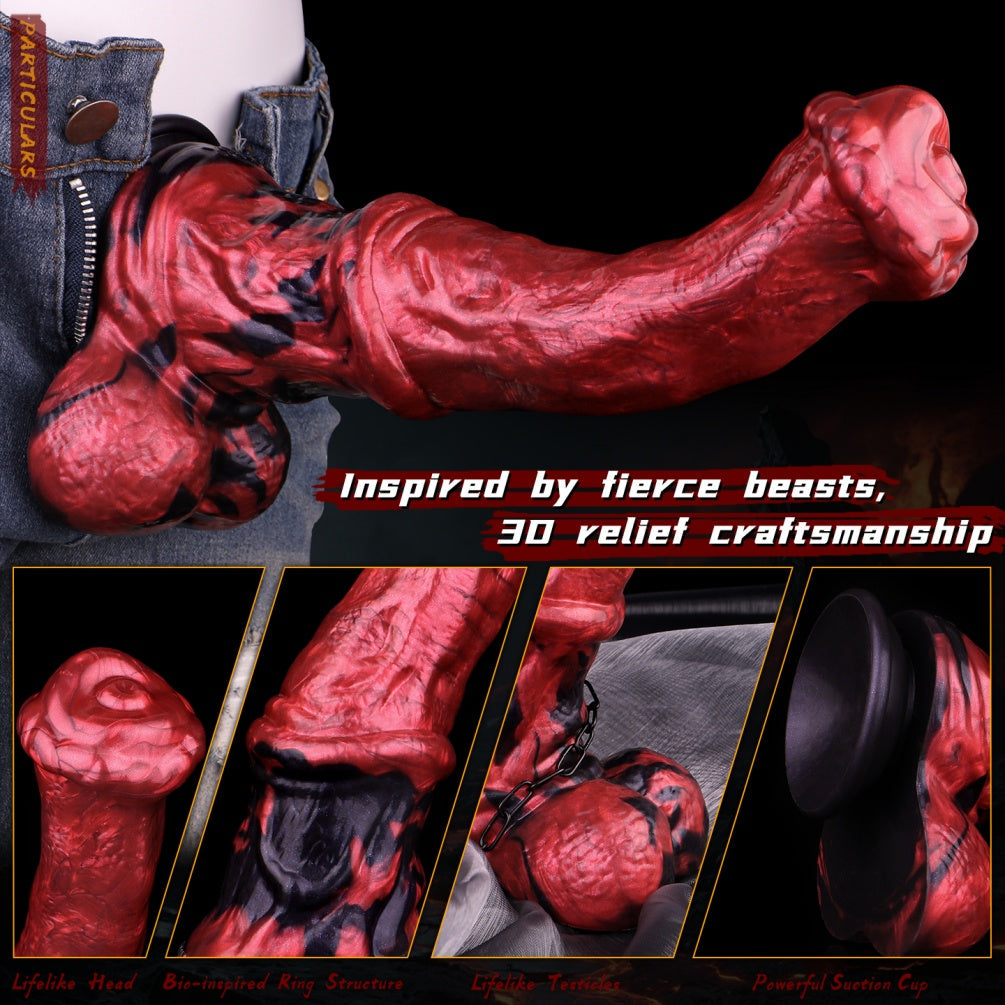 BeastArc Blood Red Horse Dildo – Dual-Density Silicone, 8.27" Insertable, Flared Head | Domlust