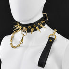 Leather Strap-on Spiked BDSM Collar - Extreme Restraints Training and Dragging Toys