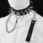 Leather Strap-on Spiked BDSM Collar - Extreme Restraints Training and Dragging Toys