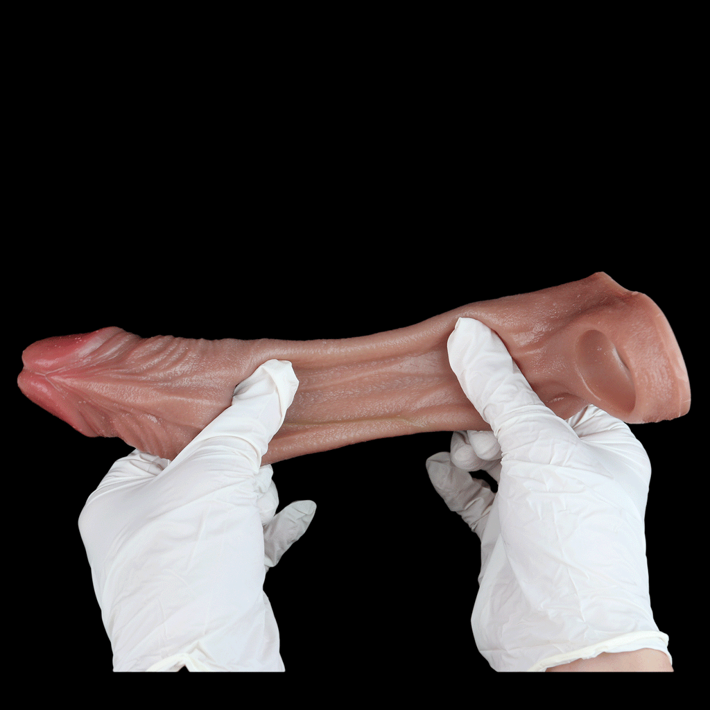 Realistic Full-Coverage Silicone Cock Extender Sleeve - Delay Ejaculation & Ball Ring Penis Sheath