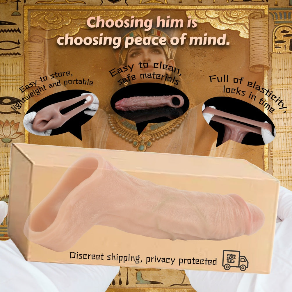 Realistic Full-Coverage Silicone Cock Extender Sleeve - Delay Ejaculation & Ball Ring Penis Sheath