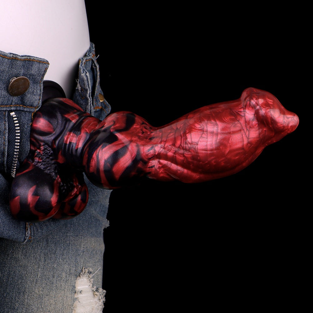 Domlust The Hound – Platinum Silicone Partial Knot Dog Dildo 9.25" Ribbed Shaft Fantasy Suction Cup Sex Toy