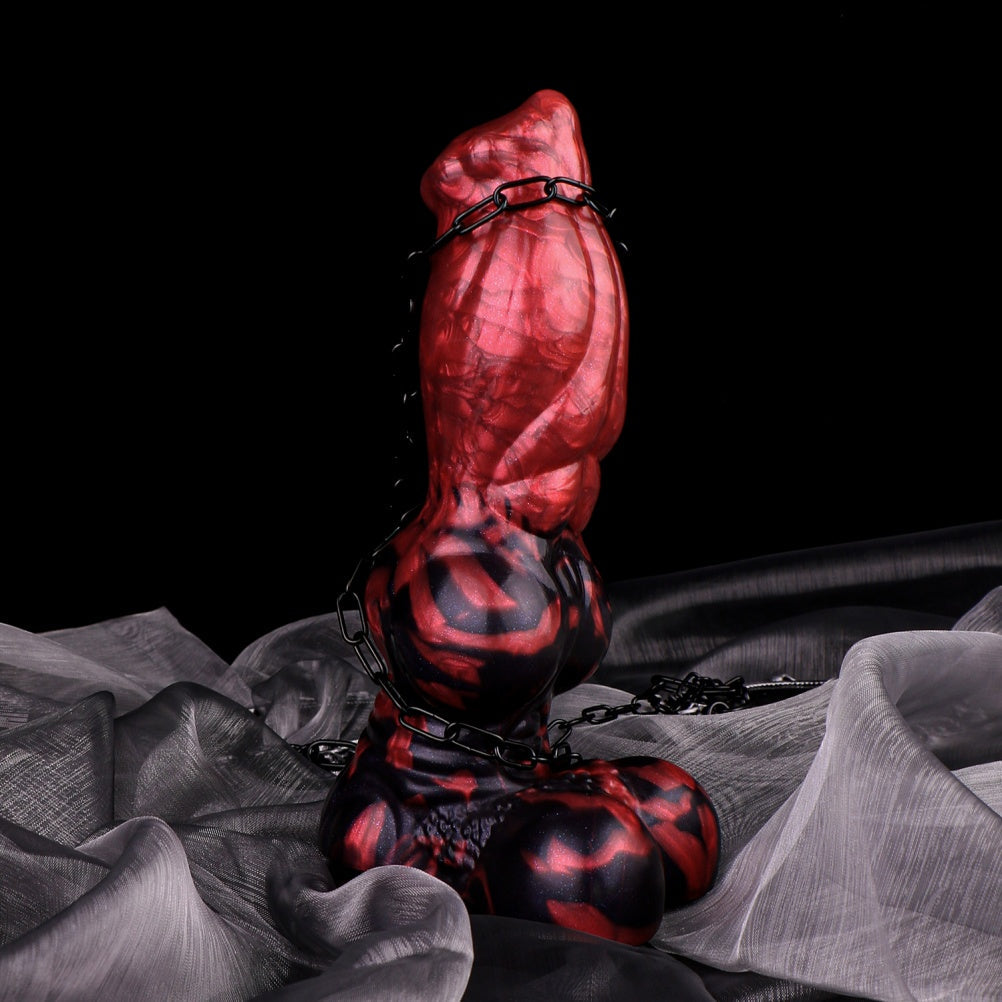 Domlust The Hound – Platinum Silicone Partial Knot Dog Dildo 9.25" Ribbed Shaft Fantasy Suction Cup Sex Toy