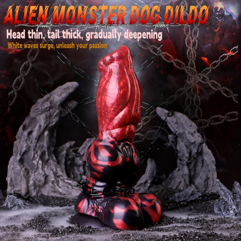 Domlust The Hound – Platinum Silicone Partial Knot Dog Dildo 9.25" Ribbed Shaft Fantasy Suction Cup Sex Toy