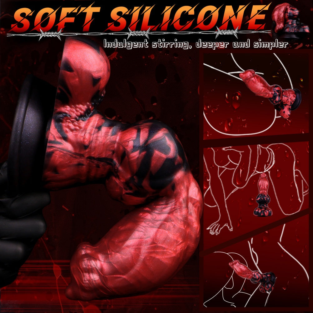 Domlust The Hound – Platinum Silicone Partial Knot Dog Dildo 9.25" Ribbed Shaft Fantasy Suction Cup Sex Toy