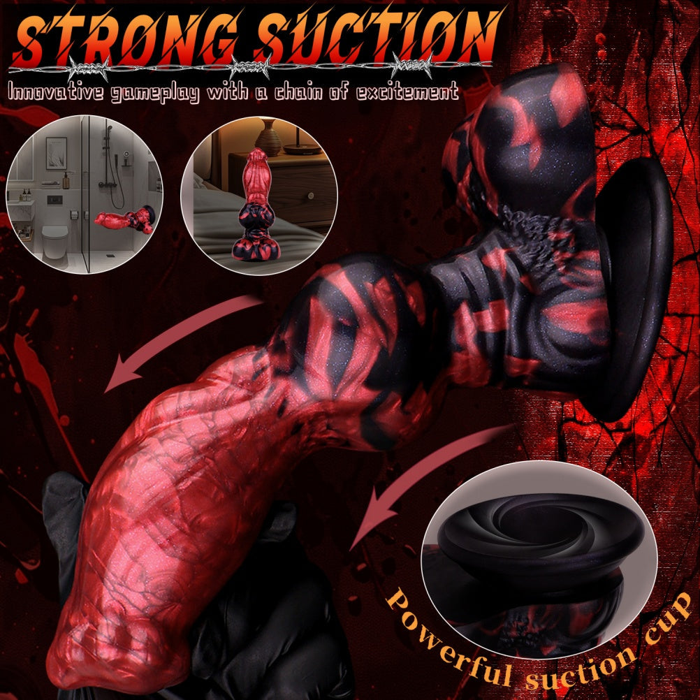 Domlust The Hound – Platinum Silicone Partial Knot Dog Dildo 9.25" Ribbed Shaft Fantasy Suction Cup Sex Toy