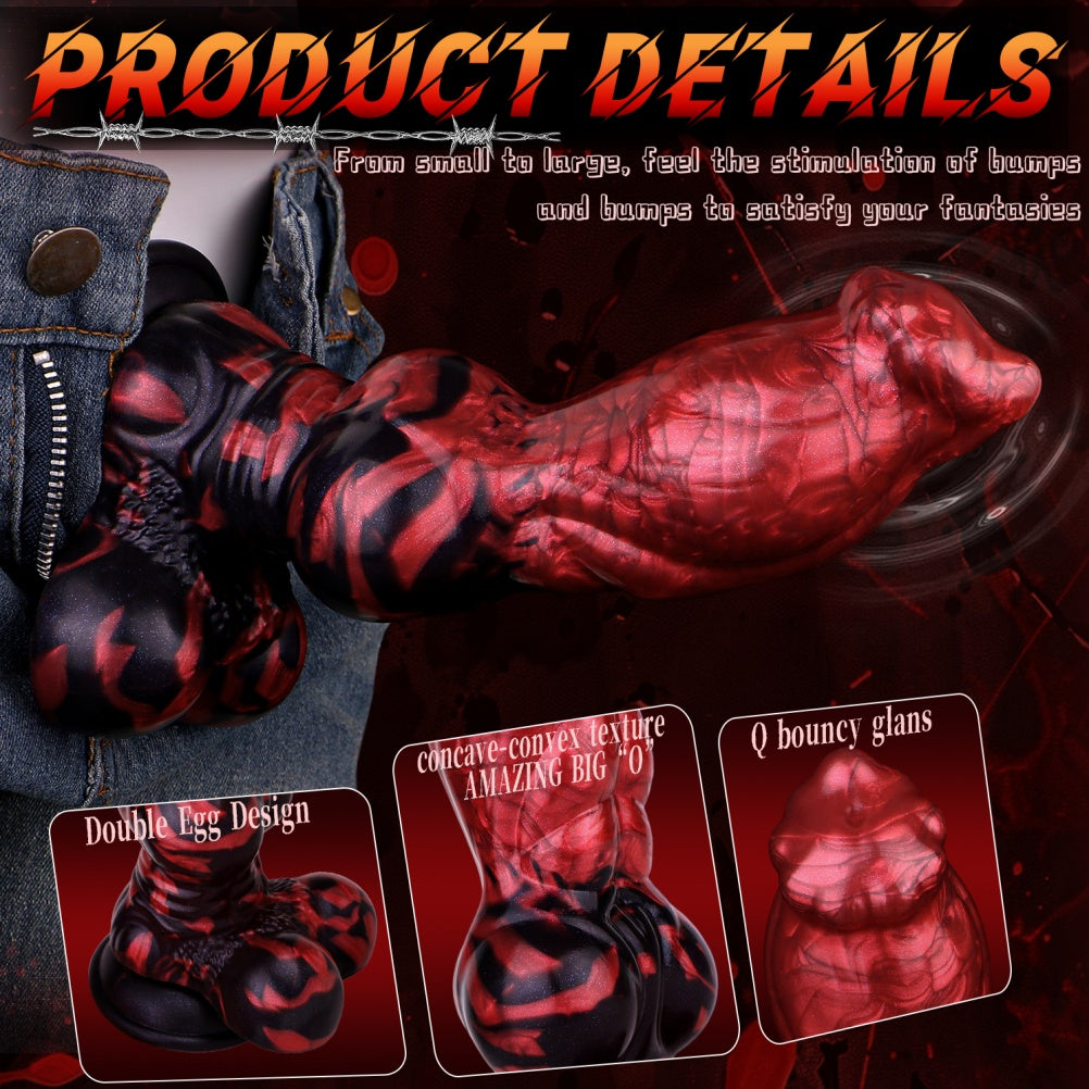 Domlust The Hound – Platinum Silicone Partial Knot Dog Dildo 9.25" Ribbed Shaft Fantasy Suction Cup Sex Toy