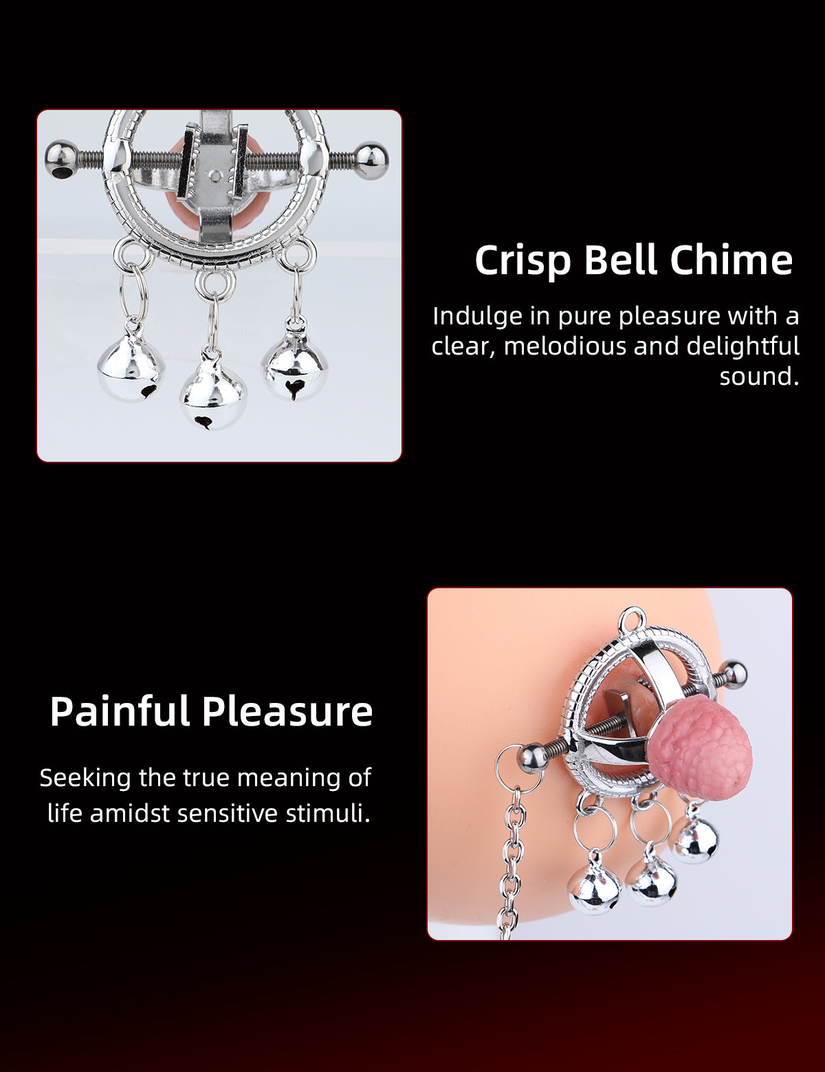 Premium Stainless Steel Nipple Clamps with Bells-Adjustable Screw Nipple Pinchers for Intense Stimulation