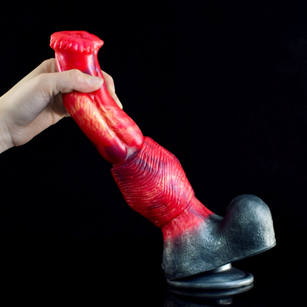 Domlust Fire Dragon Horse Dildo – Premium Platinum Silicone | Equine Knot | Blood Red Marble | Sculpted Base