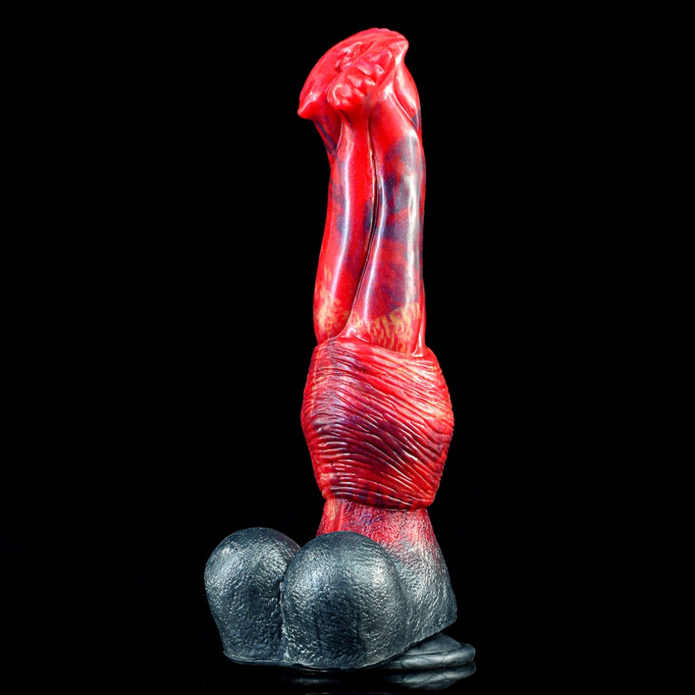 Domlust Fire Dragon Horse Dildo – Premium Platinum Silicone | Equine Knot | Blood Red Marble | Sculpted Base