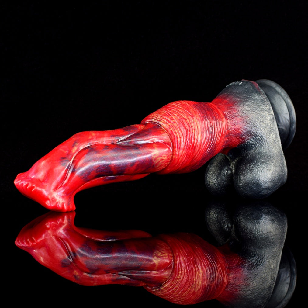 Domlust Fire Dragon Horse Dildo – Premium Platinum Silicone | Equine Knot | Blood Red Marble | Sculpted Base