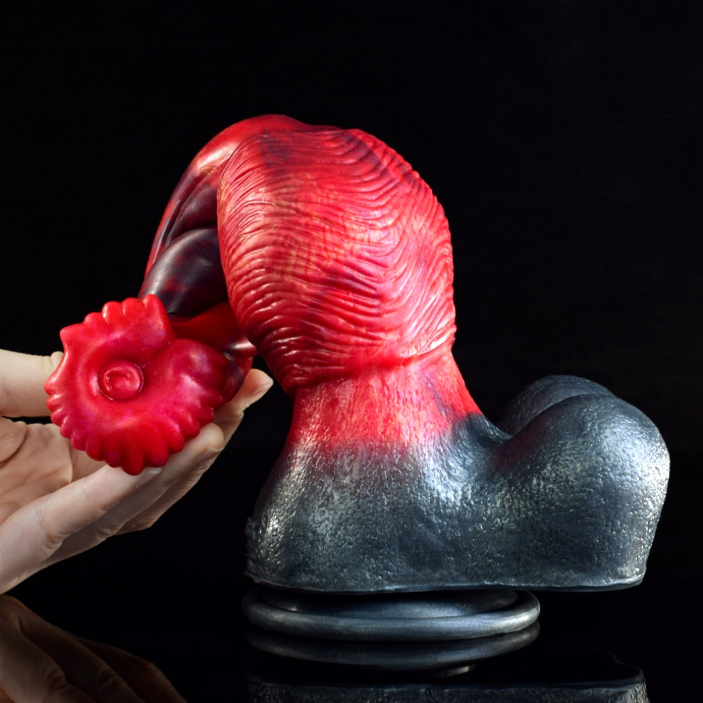 Domlust Fire Dragon Horse Dildo – Premium Platinum Silicone | Equine Knot | Blood Red Marble | Sculpted Base