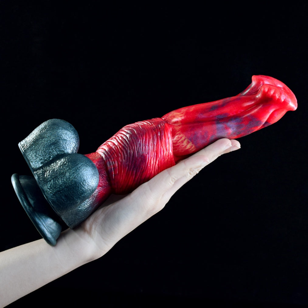 Domlust Fire Dragon Horse Dildo – Premium Platinum Silicone | Equine Knot | Blood Red Marble | Sculpted Base