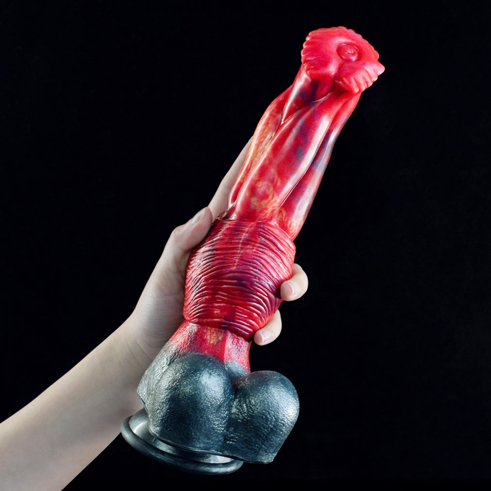 Domlust Fire Dragon Horse Dildo – Premium Platinum Silicone | Equine Knot | Blood Red Marble | Sculpted Base