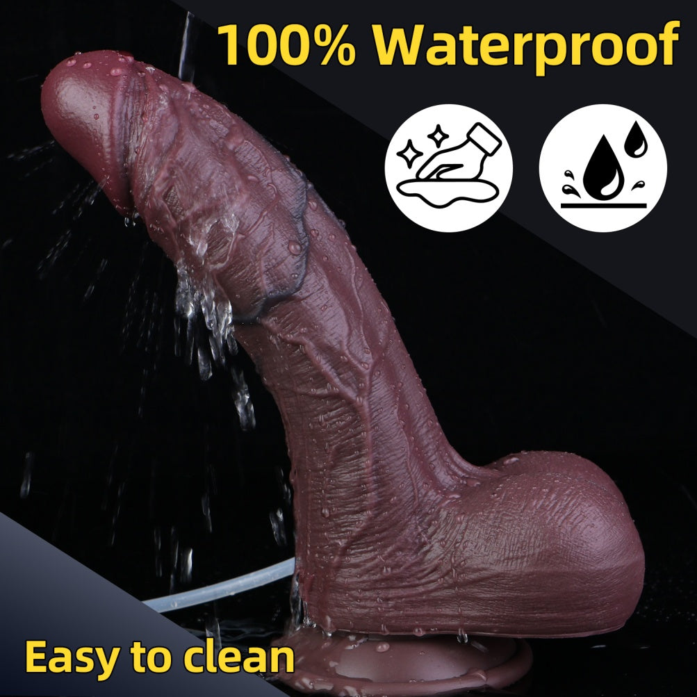8 Inch Black Squirting Dildo – Dual Density Platinum Silicone | Realistic BBC Texture | Suction Cup | Domlust