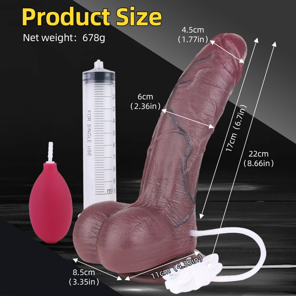 8 Inch Black Squirting Dildo – Dual Density Platinum Silicone | Realistic BBC Texture | Suction Cup | Domlust