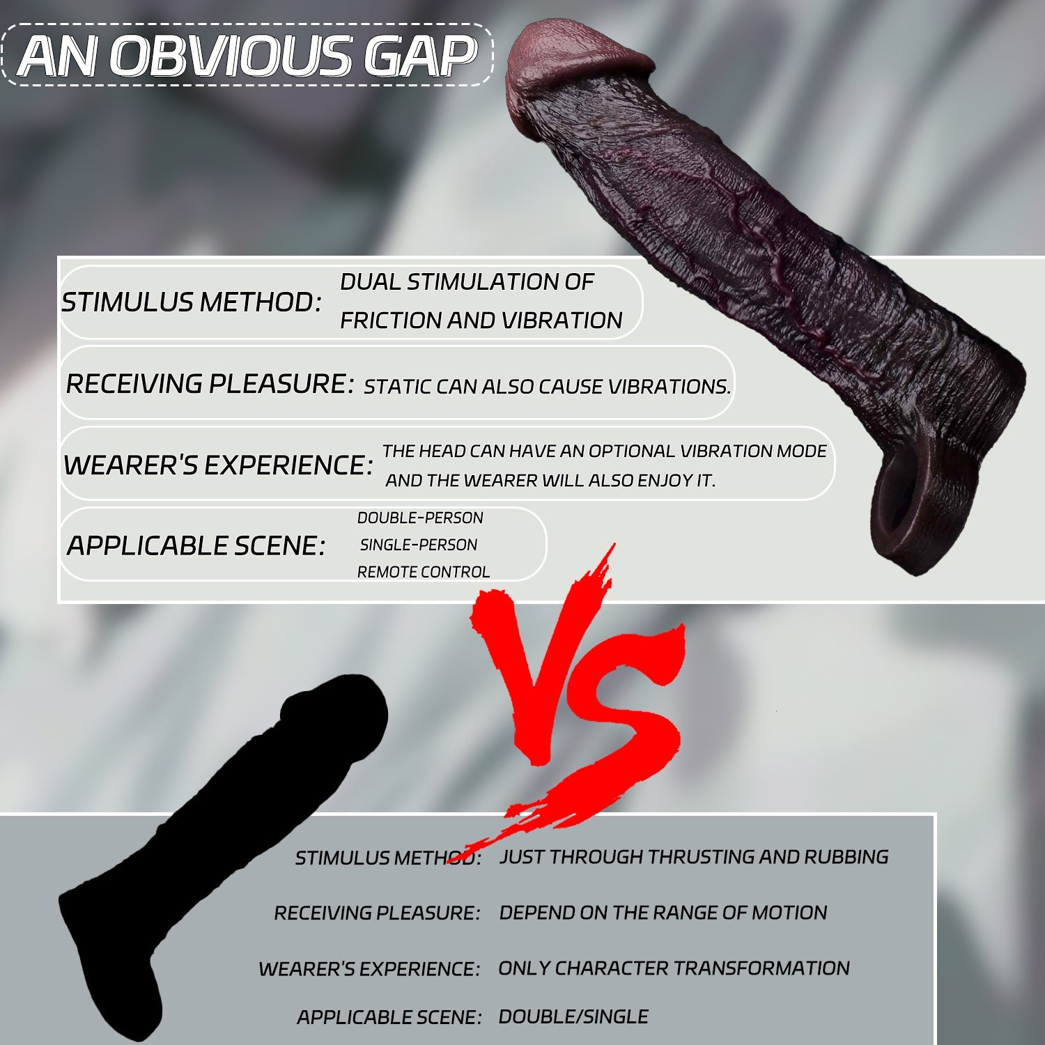 Midnight Rush BBC Silicone Penis Sleeve | Vibrating Cock Extender with G-Spot Remote | Couples Sex Toy