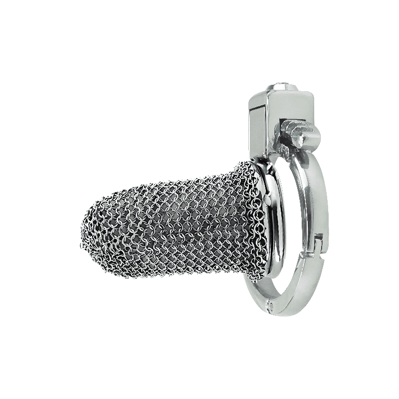 Lightweight Full-Metal Chastity Cage – Chainmail Front, Alloy Ring, Built-in Lock，40–63mm Ring