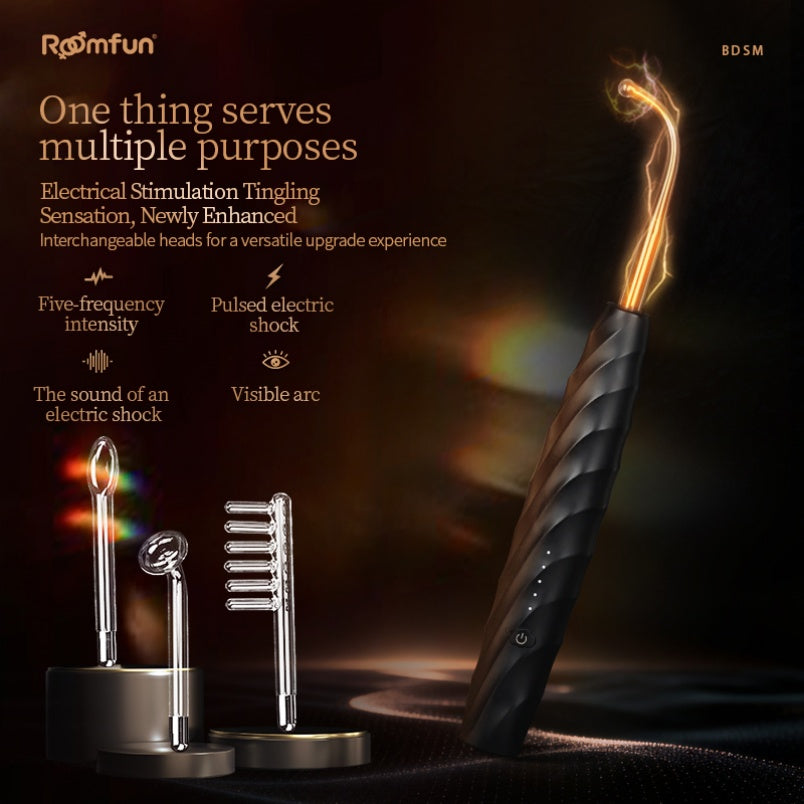 Roomfun Electric Shock Prostate Massager – 5-Level E-Stim Wand with 4 Interchangeable Heads