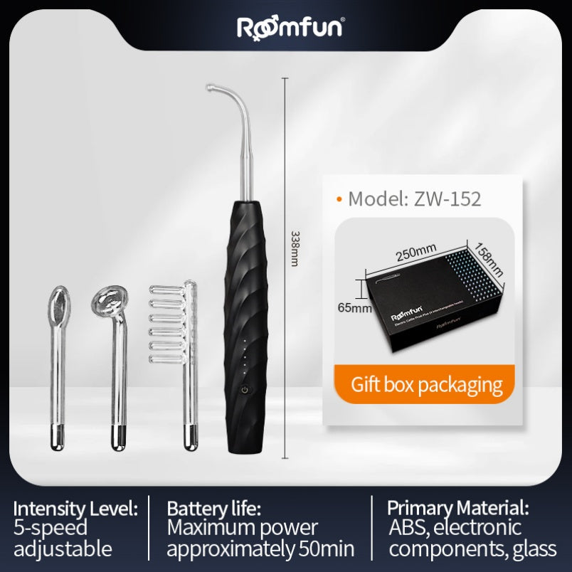 Roomfun Electric Shock Prostate Massager – 5-Level E-Stim Wand with 4 Interchangeable Heads