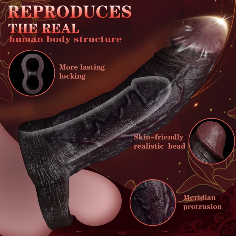 Black Duke" Realistic Silicone Penis Sleeve-Girth, Extension, and Ejaculation Control