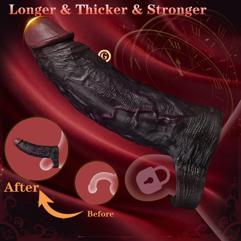 Black Duke" Realistic Silicone Penis Sleeve-Girth, Extension, and Ejaculation Control
