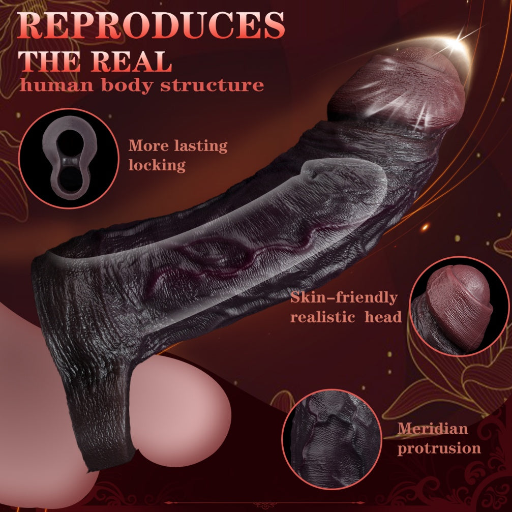General Realistic Black Silicone Penis Extender Sleeve – Premium Girth & Length Enhancer Sex Toys for Man