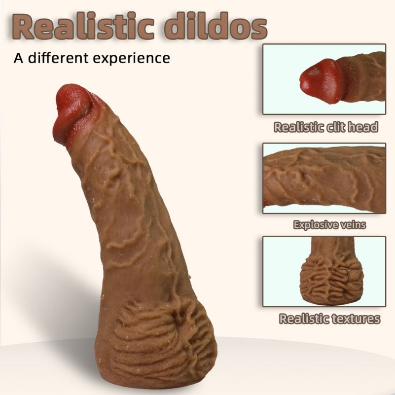 Domlust Alpha — Realistic Brown Silicone Dildo & Anal Plug | 9-Inch Riding Toy with Testicle Suction Base
