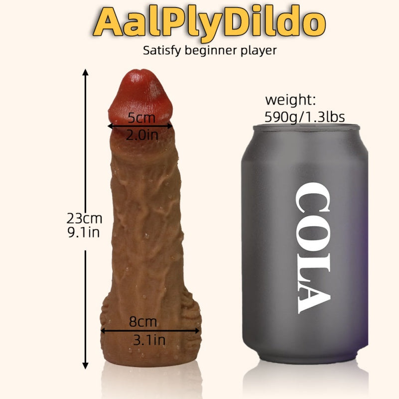 Domlust Alpha — Realistic Brown Silicone Dildo & Anal Plug | 9-Inch Riding Toy with Testicle Suction Base