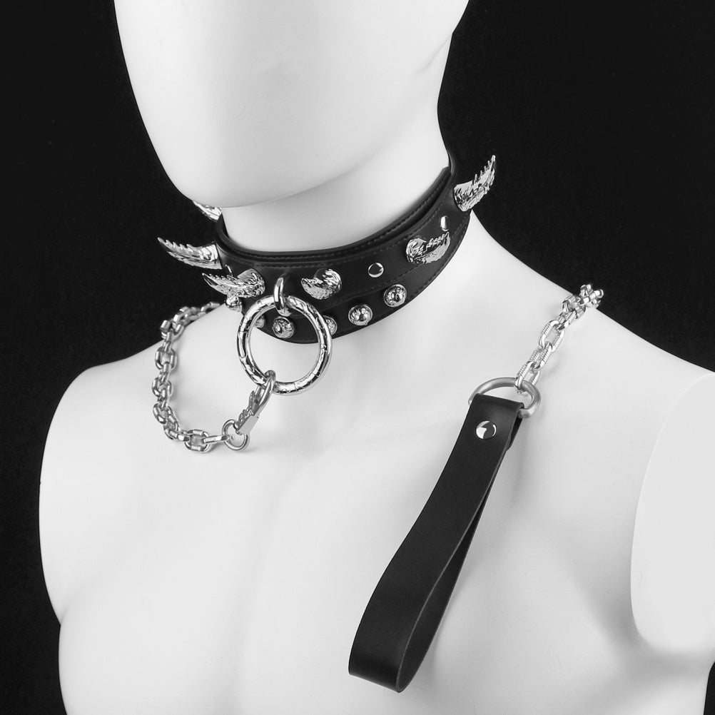 Leash Leather Strap-on Collar - Master-Slave Training Kinky Sex Toys