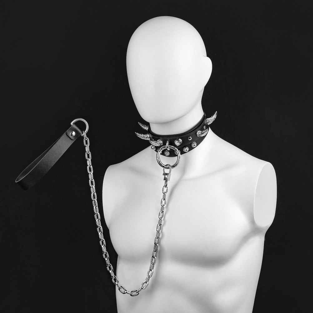Leash Leather Strap-on Collar - Master-Slave Training Kinky Sex Toys