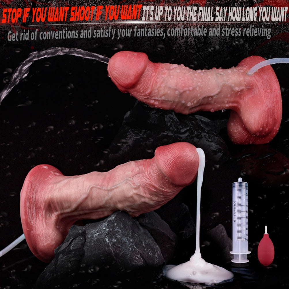 Domlust Realistic Flesh Squirting Dildo – Platinum Silicone 8.54" Lifelike Vein Texture Ejaculation Suction Cup Sex Toy