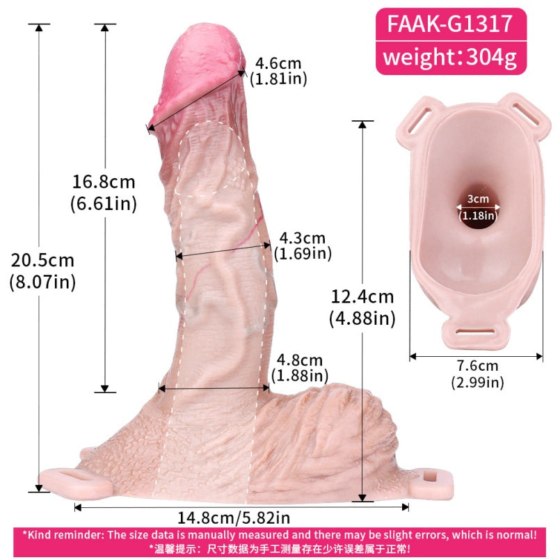 Realistic Silicone Wearable Cock Sleeve Pants – Strap-on Harness 8 inch Penis Extender