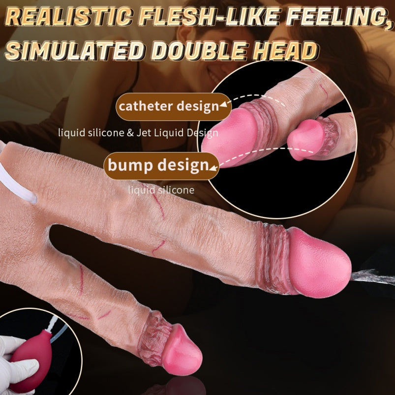 Double-Ended Squirting Dildo – Flesh Realistic Platinum Silicone | Strap-On & Couples Play