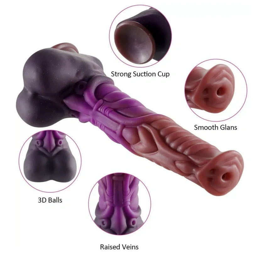 Horse Dildo with Suction Cup | Curved Purple Platinum Silicone G-Spot & Anal Butt Plug by Domlust