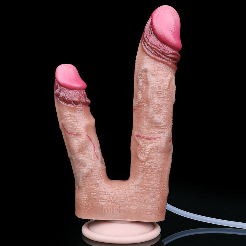 Double-Ended Squirting Dildo – Flesh Realistic Platinum Silicone | Strap-On & Couples Play