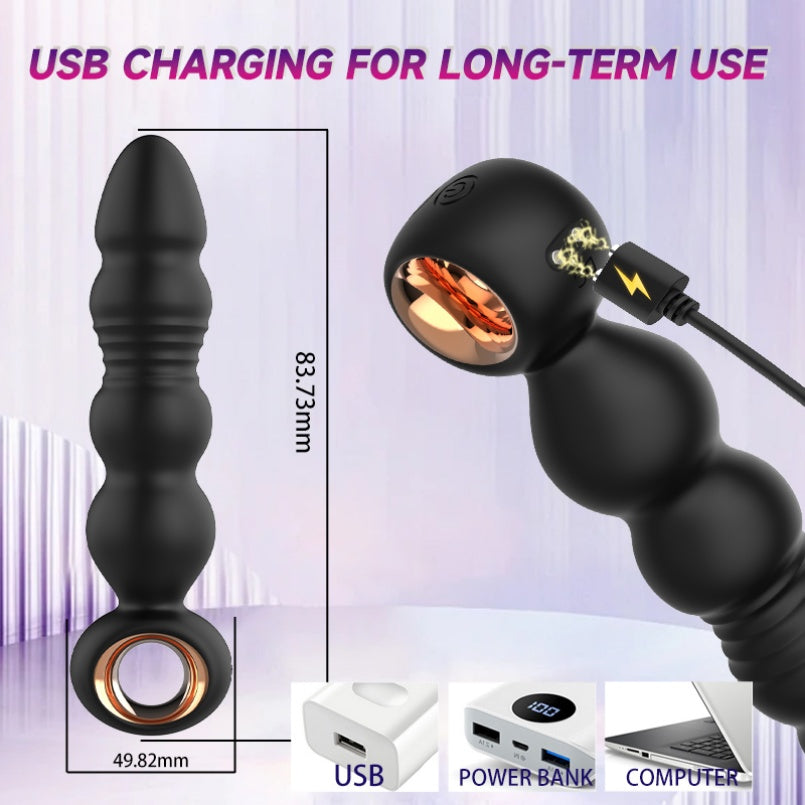 Waterproof Silicone Anal Beads Butt Plug Vibrator – Thrusting Stimulation Unisex Sex Toys