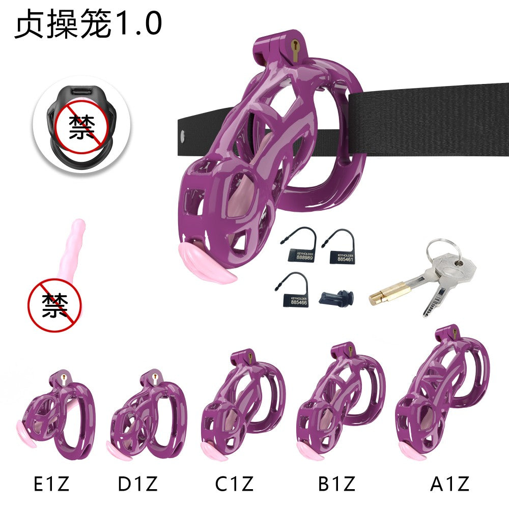 3D Printed Male Chastity Cage with Lock & 5 Rings – Resin Virginity Device with Strap for Men