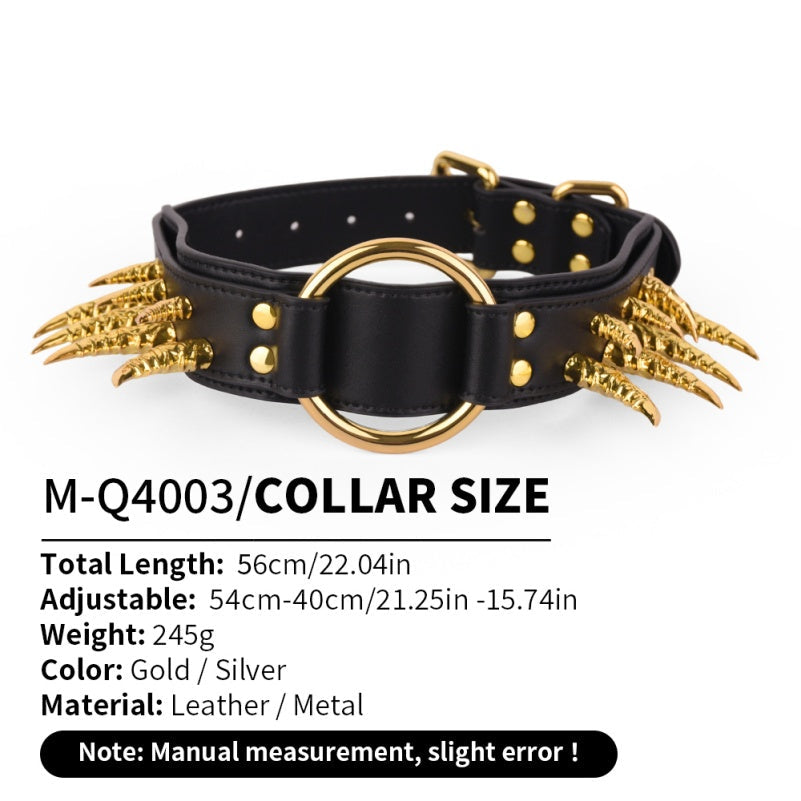 Black Leather Spiked Collar Bettie Bondage Set – Suitable for Dominant/Submissive Strap-on BDSM Gear