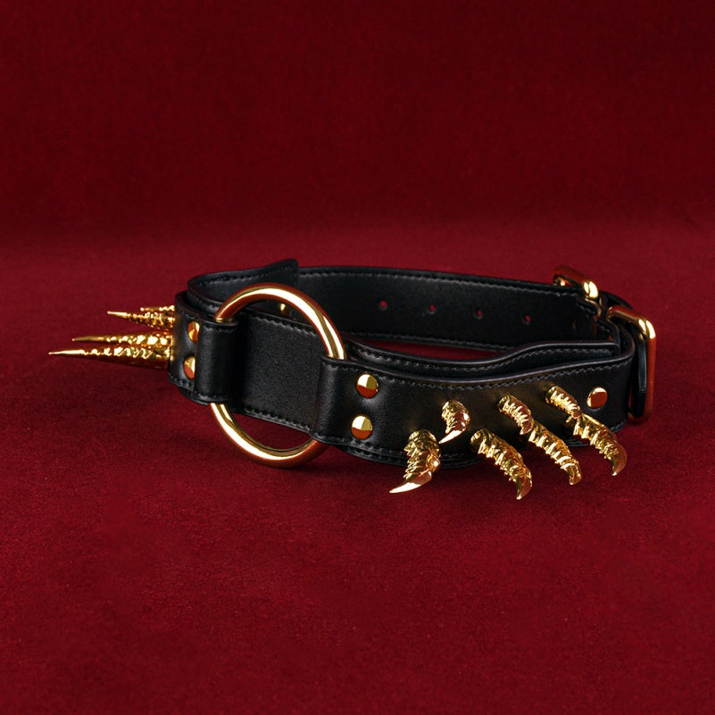 Black Leather Spiked Collar Bettie Bondage Set – Suitable for Dominant/Submissive Strap-on BDSM Gear