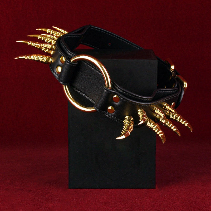 Black Leather Spiked Collar Bettie Bondage Set – Suitable for Dominant/Submissive Strap-on BDSM Gear