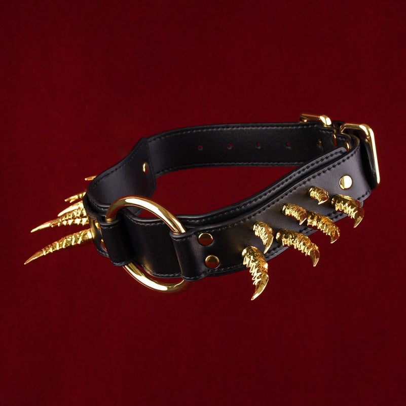 Black Leather Spiked Collar Bettie Bondage Set – Suitable for Dominant/Submissive Strap-on BDSM Gear